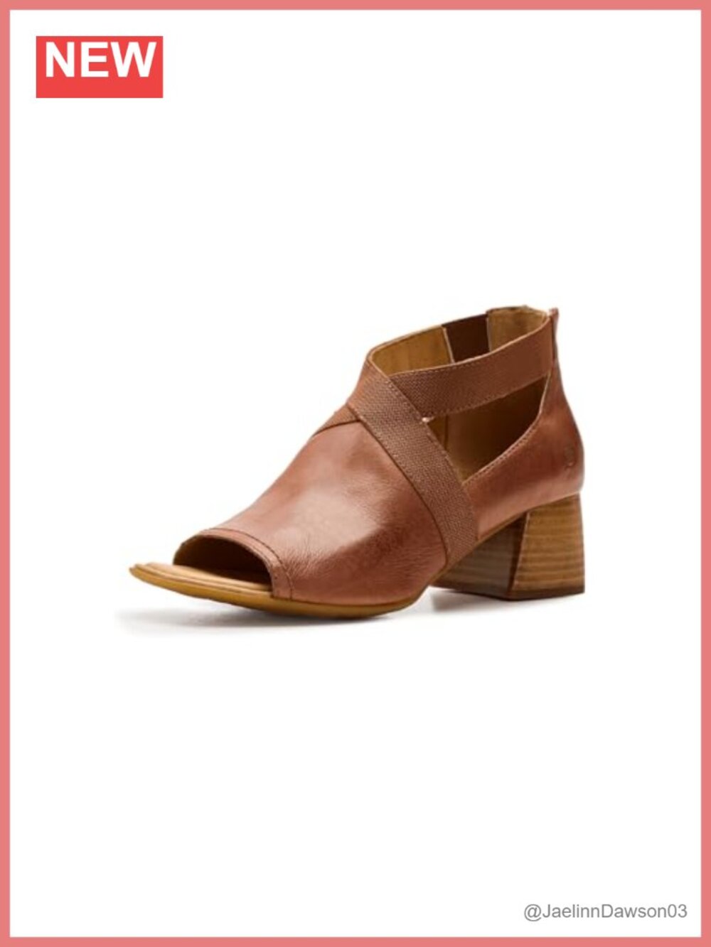 Born Women's Heeled Sandals Leather Block Heel Ankle Strap Open Toe 2 inch